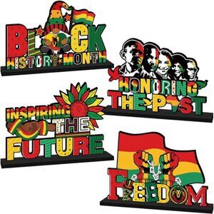 4pcs Black History Month Decorations for Home Wood Centerpieces Honoring The